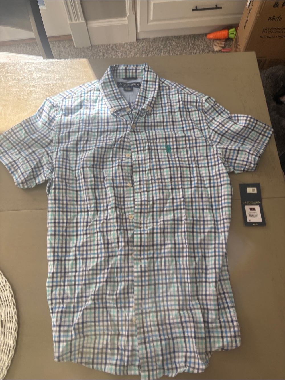 U.S. Polo Assn. Blue, White & Aqua Plaid Button-Down Shirt